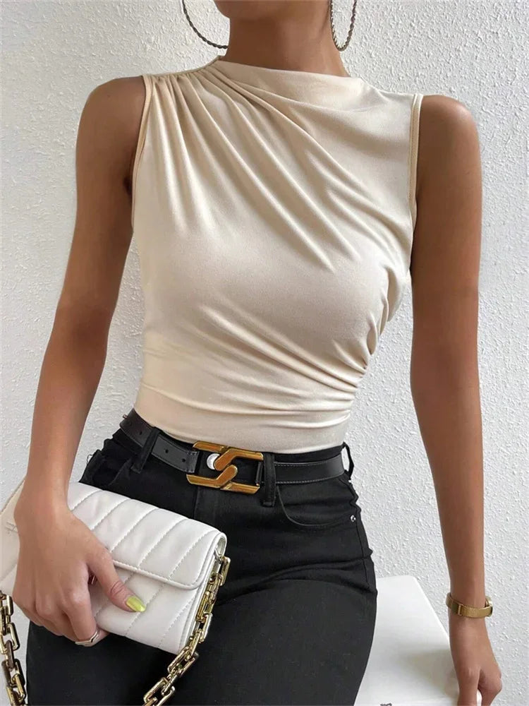 Fashion Casual Mock Neck Ruched Tank Top for Women Summer 2024...