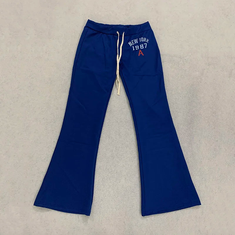 New Y2K Elastic Waist Strap with Letter Pattern, Hip Hugging Flared Pants, Fashionable Sports and Casual Pants for Women