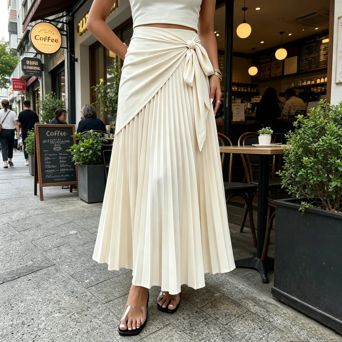 Women French Elegant Skirt 2026 Summer New In Mid-Length Dress High Waist Solid Vintage Skirts Lady Fashion Party Street Clothes