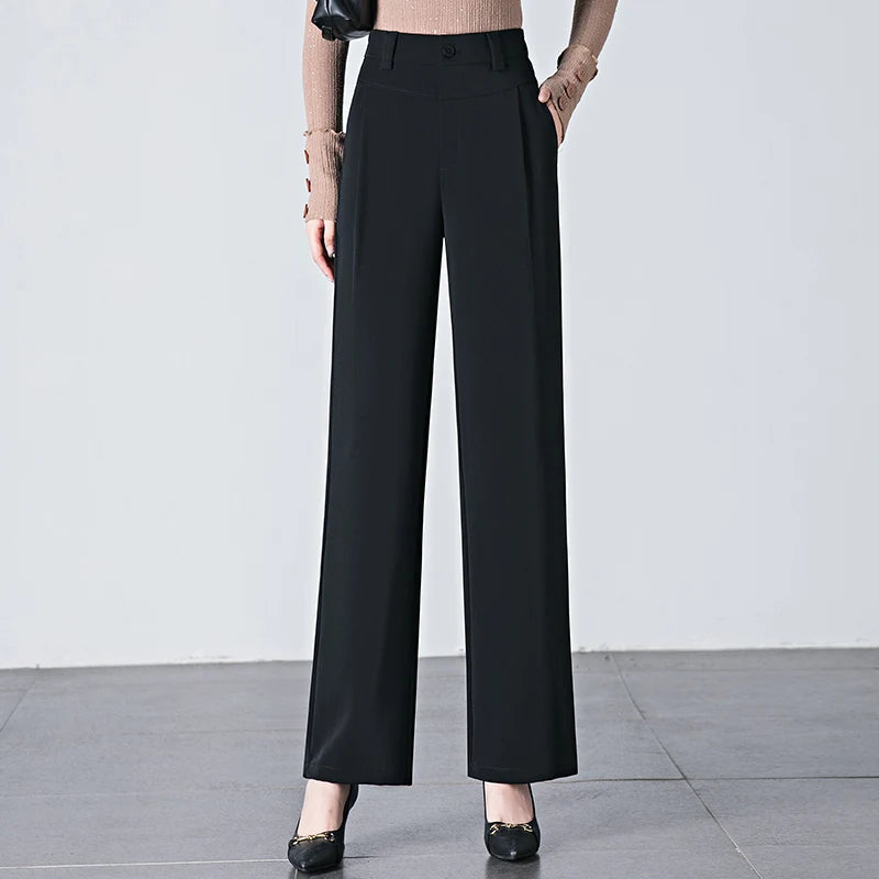 Women's high waisted casual pants new autumn versatile design slim fit straight tube narrow version wide leg Pants long Pants
