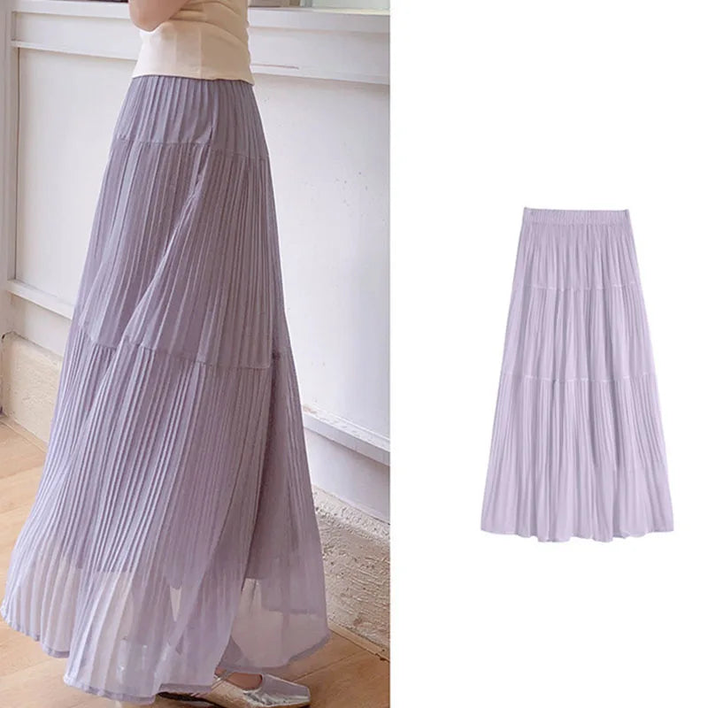 Summer New Purple Chiffon Skirts Women 2026 Streetwear High Wai...