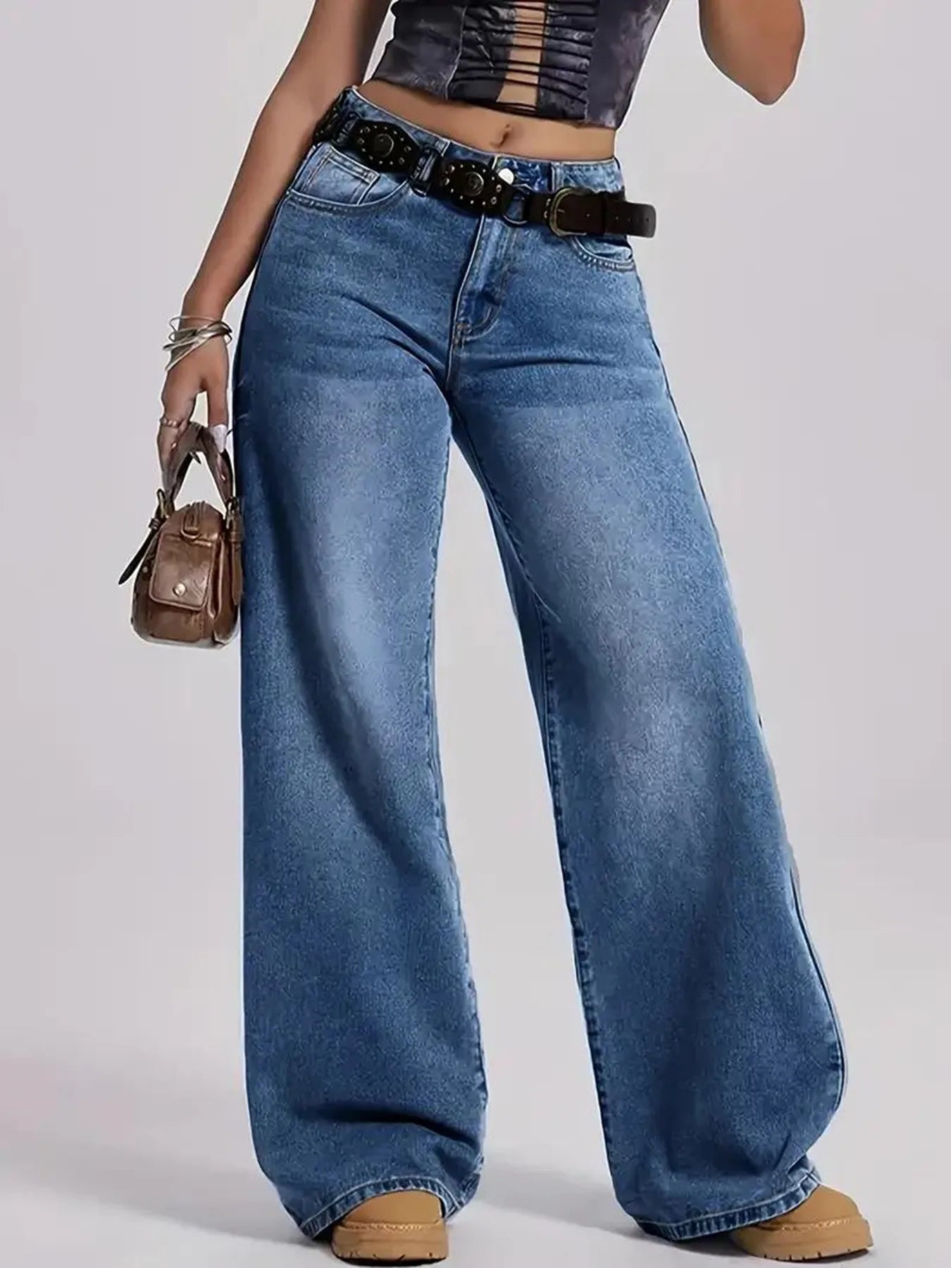 2026 New Vintage Loose Wide Leg Denim Jeans For Women Trendy Casual Versatile Retro Blue Floor-Length Pants